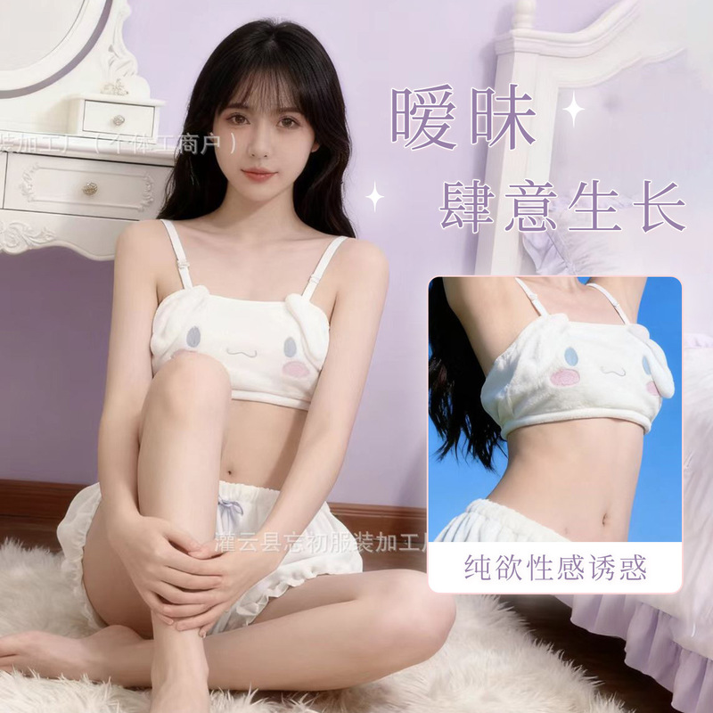 2026 Sexy Lingerie Seductive Cute Girl Adorable Cinnamoroll Anime Girl Flannel Cartoon Sweet Set