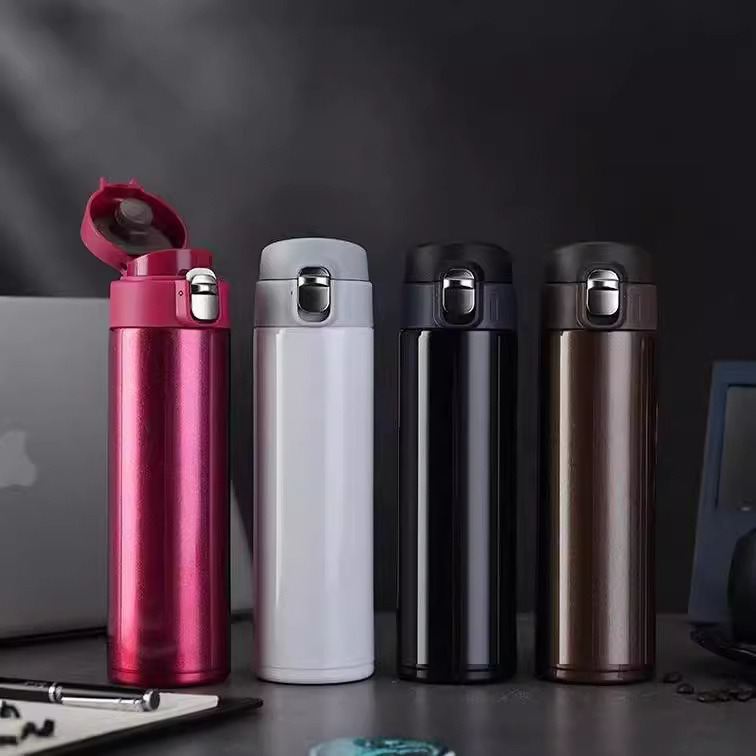 Cross-Border Business Pop-Up Lid Stainless Steel Thermos Cup, Promotional Cup, Handy Gift Cup, Can Be Engraved with Text and Printed with Logo, Suitable for Giving to Clients