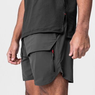Crazy Muscle Summer Men's Sports Shorts Straight Running Fitness Woven Quick-drying Polyester Mid-length Pants Cross-border European Code