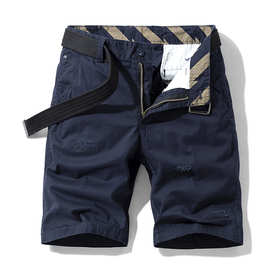 男士夏季刺绣设计感条纹工装短裤纯棉百搭薄款跨境亚马逊18651