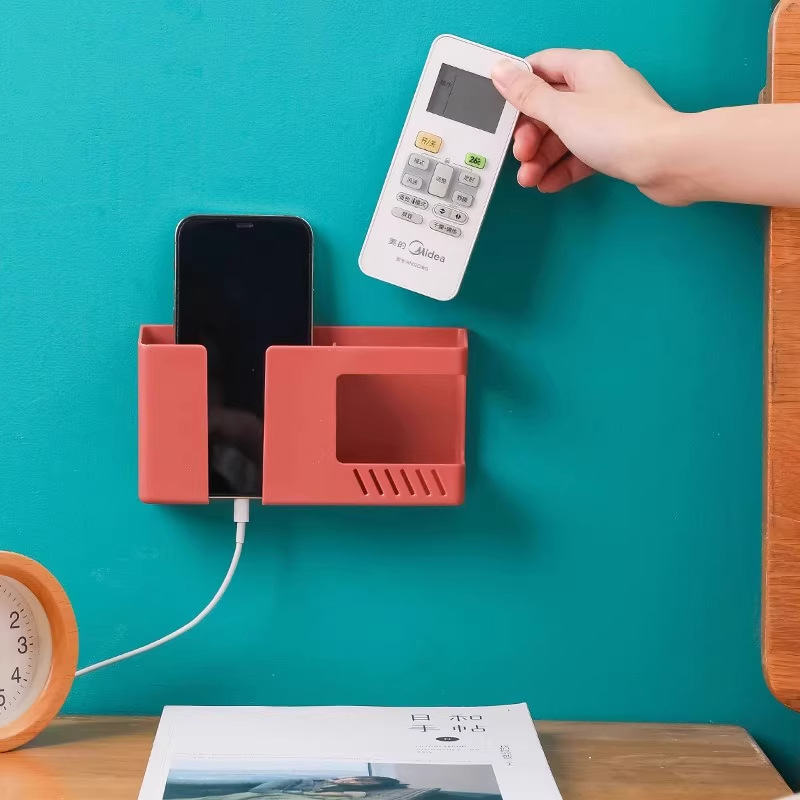 soporte de carga de teléfono móvil doble pared colgante caja de almacenamiento cabezal de cama control remoto doméstico aire acondicionado televisión control remoto percha de almacenamiento image 3