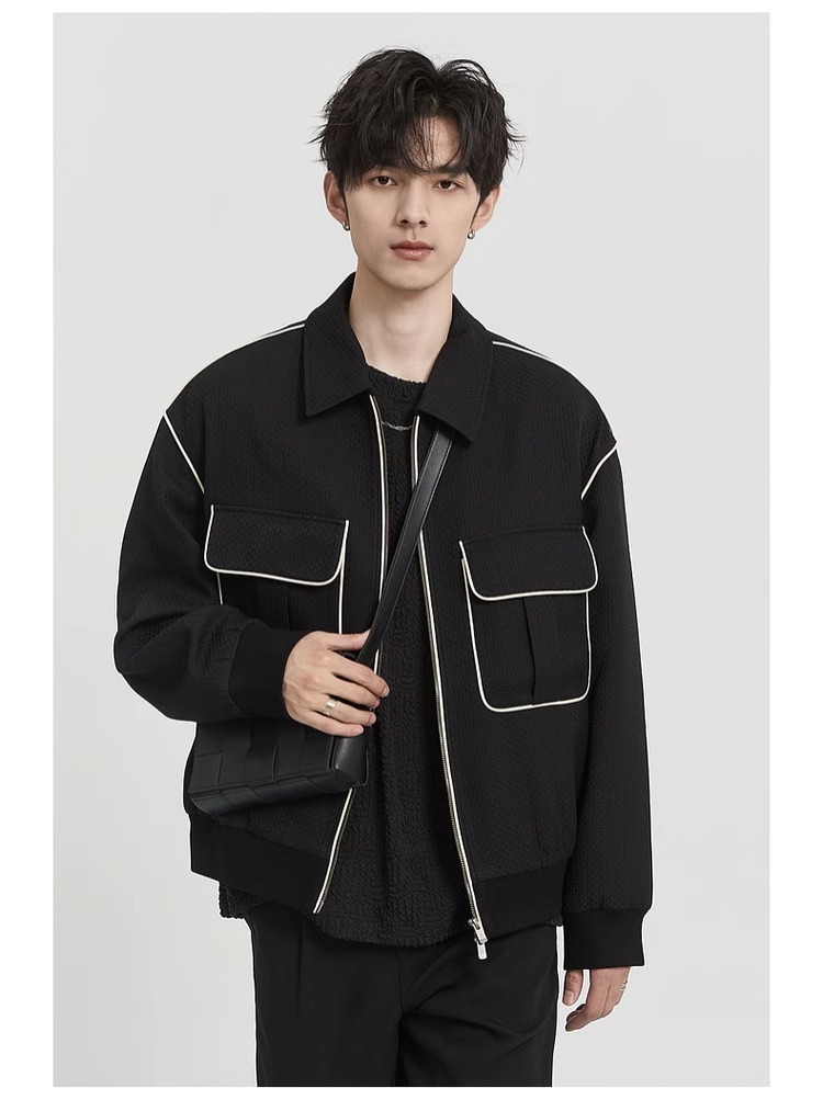 Modische Herrenjacke Mit Kontrastkante Und Revers Design_voghion.com
