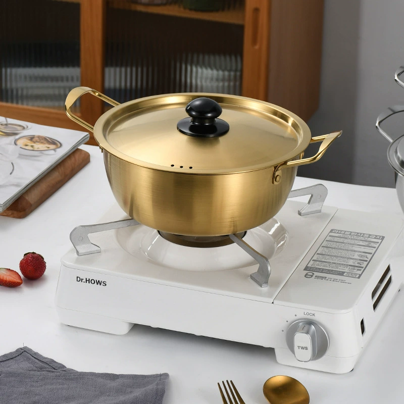 Stainless steel instant noodles pot ramen pot with lid double ear soup pot induction cooker open flame suitable for pots Korean design