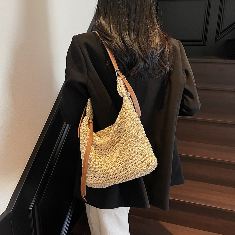 新しい紙ロープショルダー脇の下わらバッグファッショナブルな通勤人気のトートバッグ高品質の質感大容量バッグ女性用|undefined