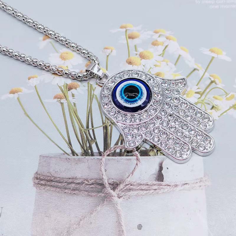Hand Of Fatima Necklace With Turkish Eye And Diamond Inlay_voghion.com