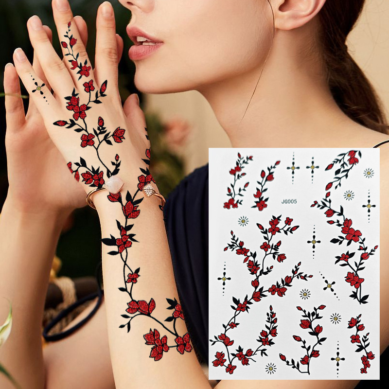 Source manufacturers long-lasting waterproof Hena tattoo wedding party holiday color onion powder flower face stickers wholesale