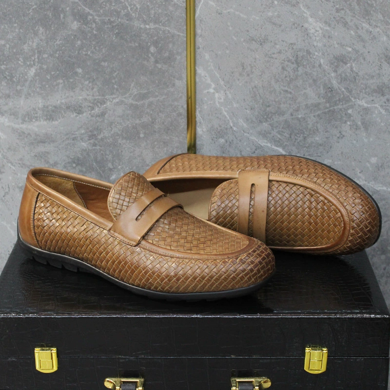 Ретро повседневные кожаные туфли для мужчин, ручная работа из натуральной кожи, модные слипоны, мужская обувь для трансграничных поставок