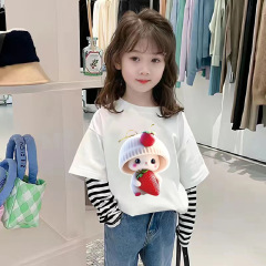 G2531 # 女の子秋服純綿長袖tシャツ子供服春秋新作洋気カジュアル偽2着上着t