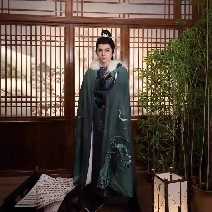 Оригинальный Новый плащ Hanfu 2024, Мужской и Женский, толстый длинный теплый плащ в китайском стиле в одном стиле на флисовой подкладке