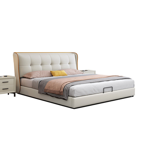 Cream Style Minimalist Leather Bed 1.8m Master Bedroom Soft Package Wedding Bed Modern Simple Storage Light Luxury Double Bed Cat Paw Leather Bed
