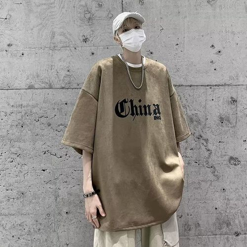 Deer skin short sleeve T-shirt, summer loose fit, trendy brand, American retro style, street fashion, five-and-a-half sleeve top