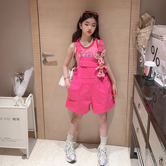 女童夏季無袖背帶褲套裝2023新款中大童洋氣夏裝背心短褲兩件套潮