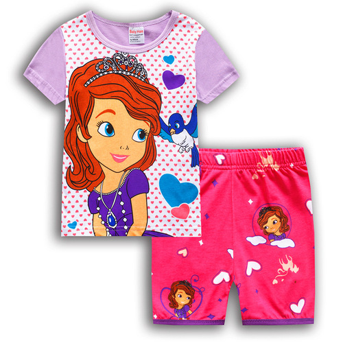 Children's Summer Cotton Short Sleeve T-shirt + Shorts Set Sofia Princess Top Cartoon Kids Set Fashion