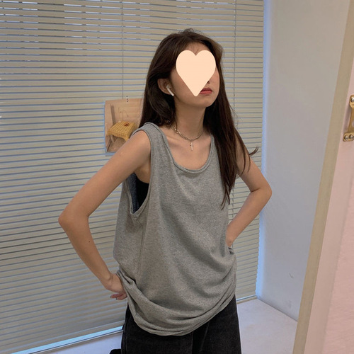 New trendy off-the-shoulder camisole with Korean style, outerwear fashion, sleeveless, loose fit, wind-length long dressy top.