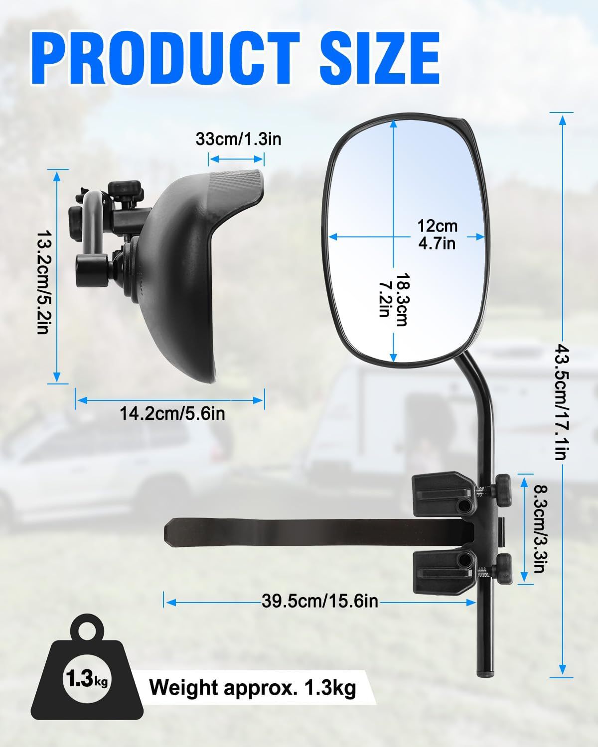 Cross-Border Extended Wide-View Rearview Mirror with Rain Guard, Metal Bracket, Belt Fixation, Adjustable Angle, Leather Rearview Mirror