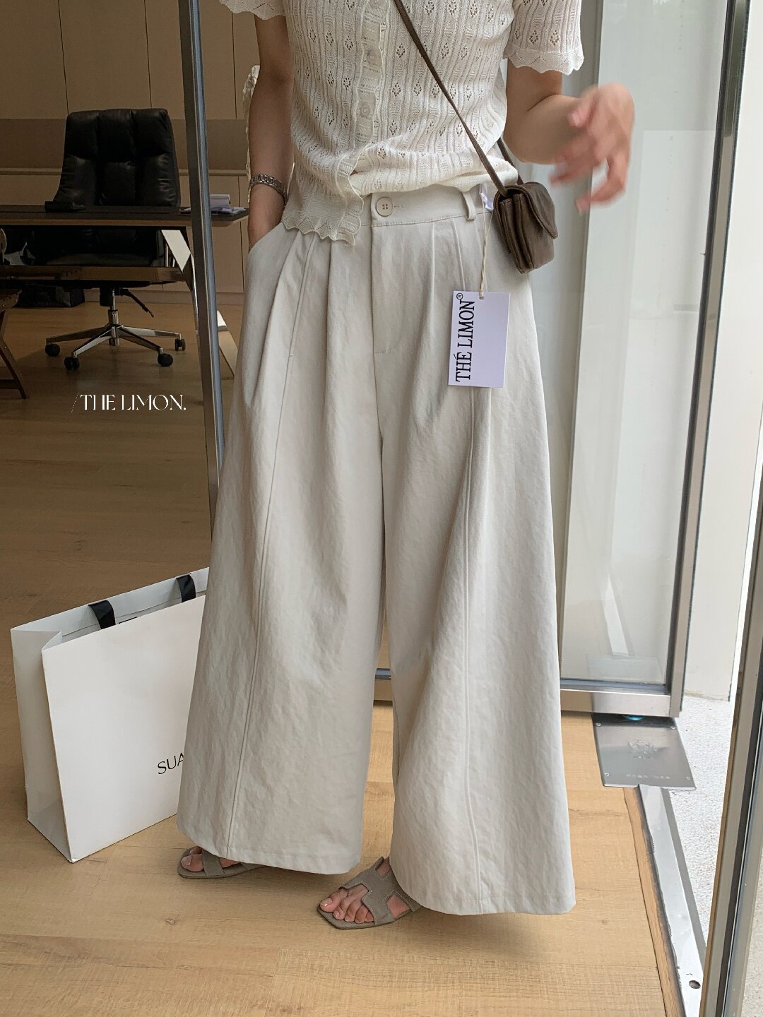 Quần culottes nữ ống rộng cạp cao dáng suông phong cách tối giản — màu đen, Xám cacbon, Xám bạc, màu trắng chi tiết 26