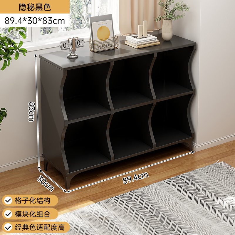 [6개의 그리드와 2겹의 두꺼운 원목 생태 보드] 비밀스러운 검정색 89*30*83cm 철제 다리 + 사진 게시 보너스 10위안