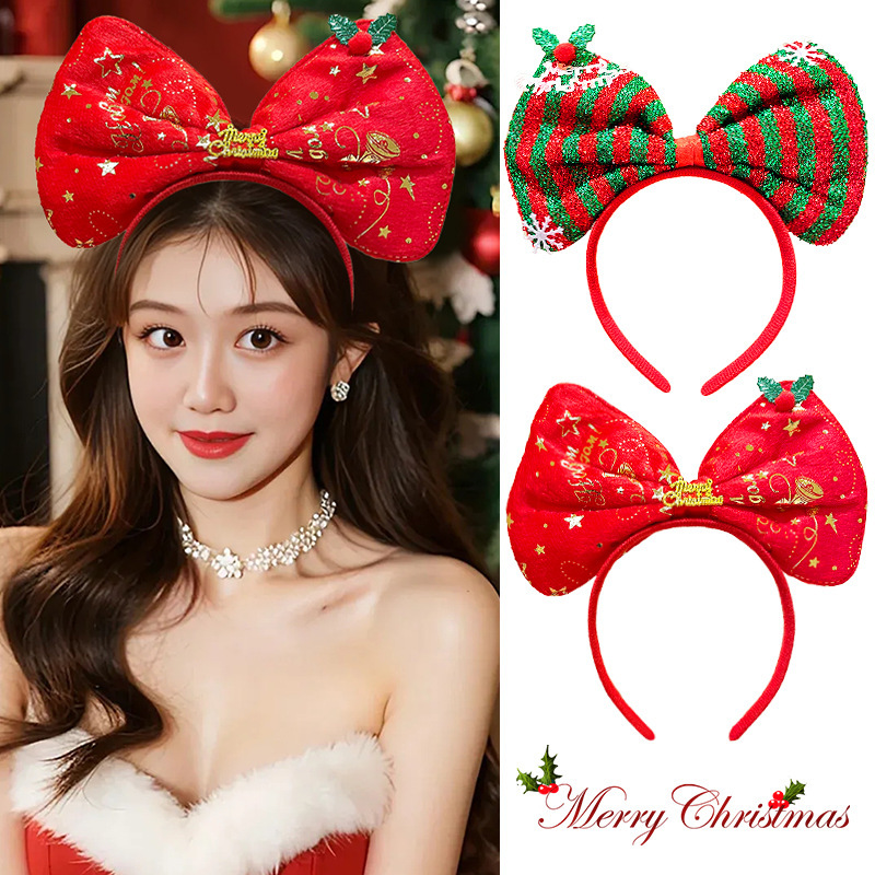 Christmas Headwear Cute Red Bow Sequin Headband 2026 New Autumn and Winter Photo Shoot Hairpin Headband for Women