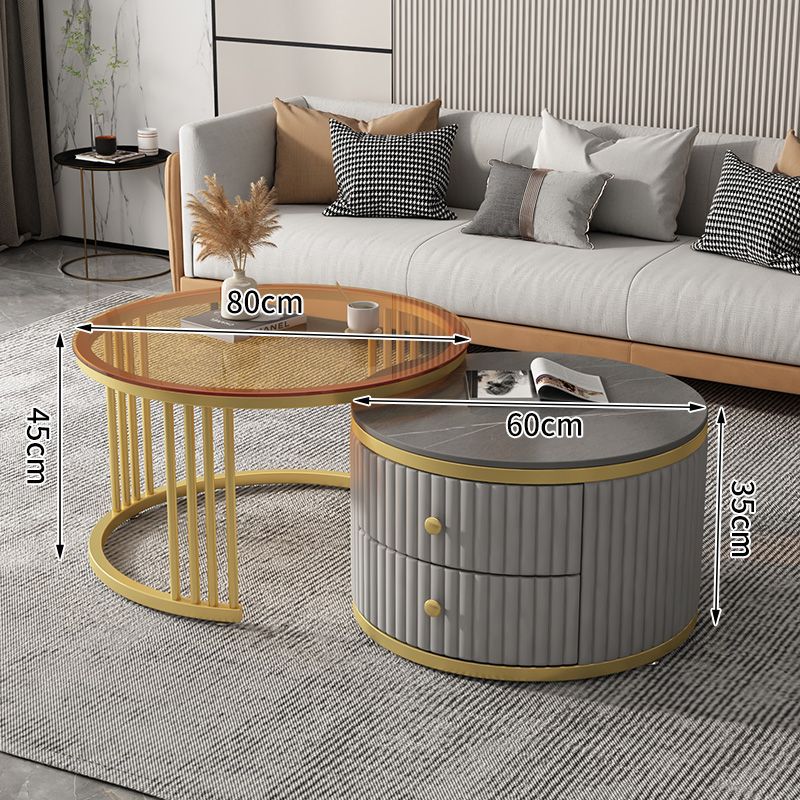 Mesa de café nórdica moderna simple apartamento pequeño Placa de roca mesa de café combinación redonda Luz de lujo sala de estar mesa de té en casa estilo crema