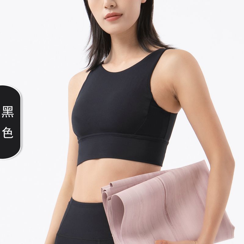 Ropa interior de doble cara con tacto suave, tejido cepillado, sujetador deportivo de cuello redondo, espalda con aberturas, dobladillo ensanchado, estilo camiseta sin mangas, para deportes de alta intensidad.