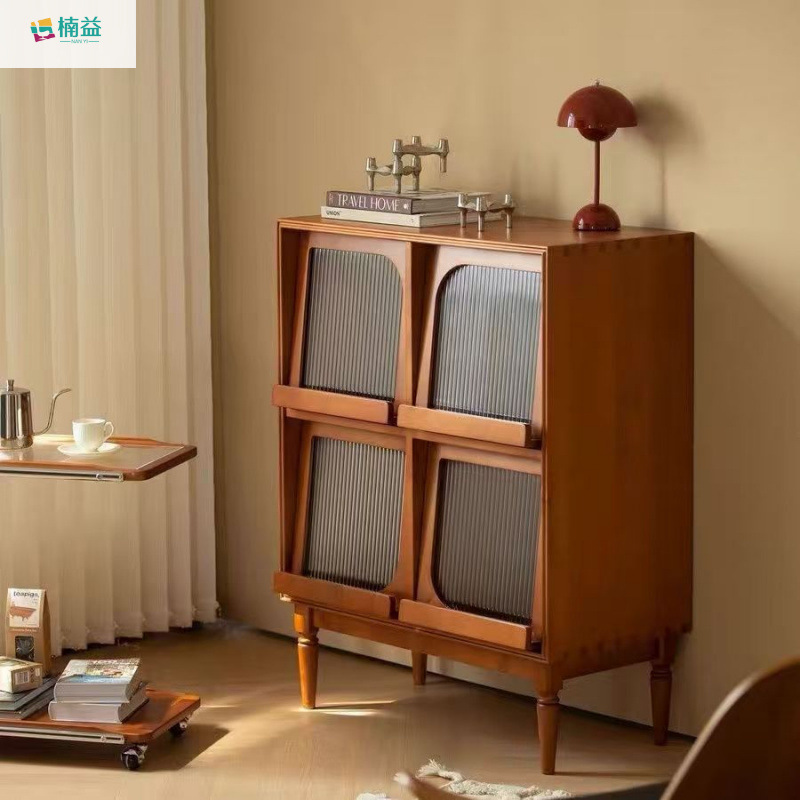 Solid Wood Sideboard Nanyi Retro Storage Cabinet Display Nordic Living Room Storage Storage Cabinet Sofa Bookcase Magazine Cabinet