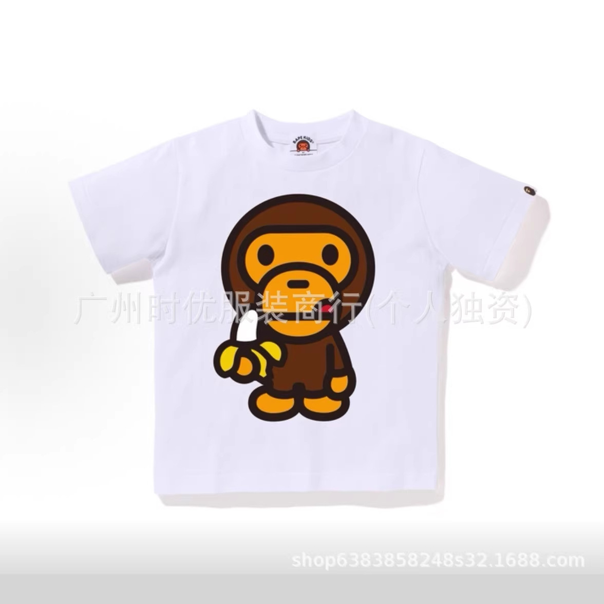 Children's Clothing Bap-Baby Japanese Trendy Brand Summer New Style Monkey Banana Print Girls' Short-Sleeved T-Shirt 4