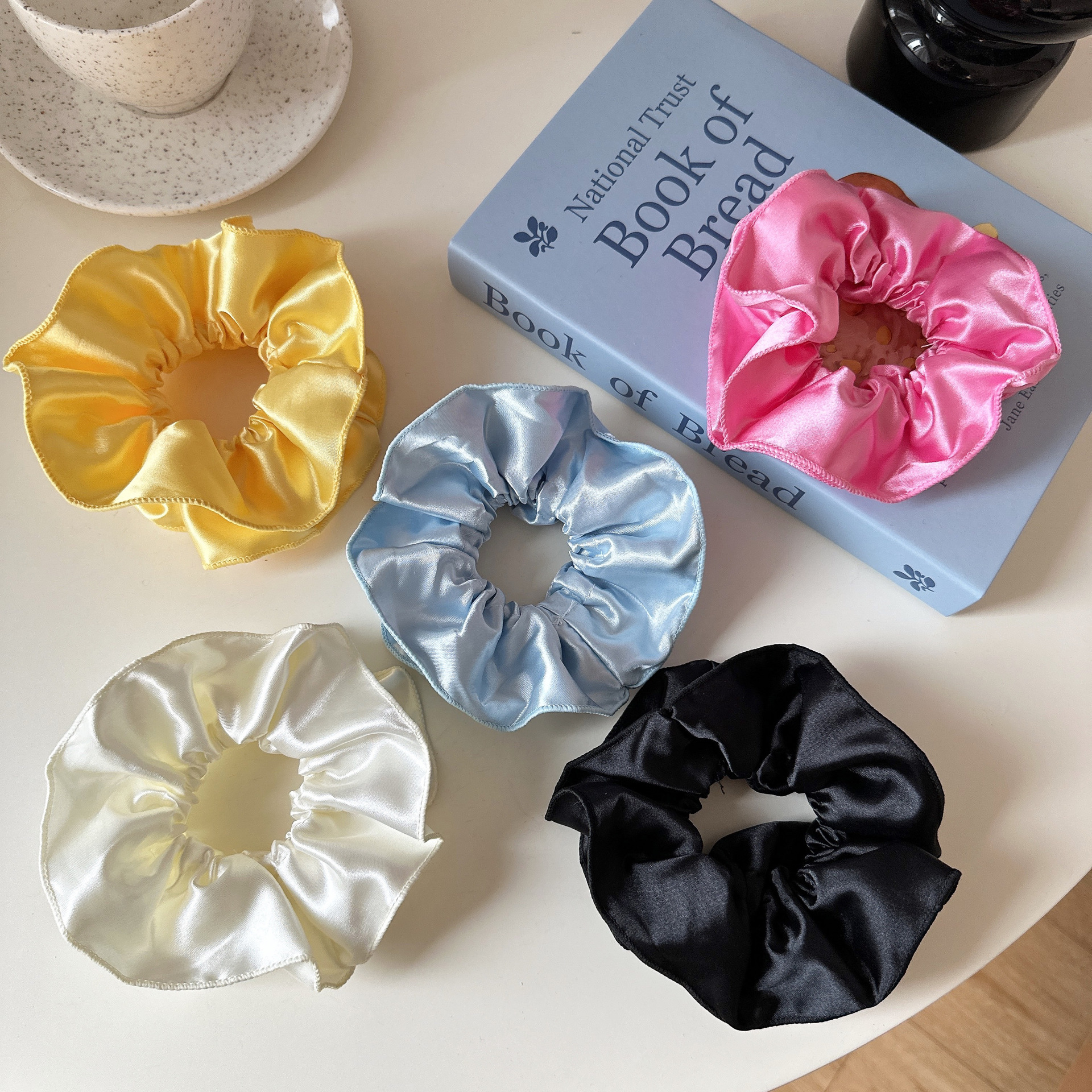Huang Yimei's same double-layer pleated satin high-end hair tie for…
