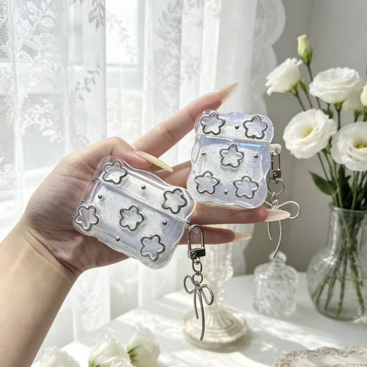 Aplicable para Apple Bluetooth auriculares cubierta hueco flor goteo de goma Airpods4 cubierta ondulada cubierta de auriculares pro3