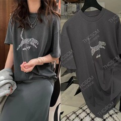 【主推】25秋冬 AB麻混紡ウォッシュドコットンslogo斑点豹柄半袖Tシャツ