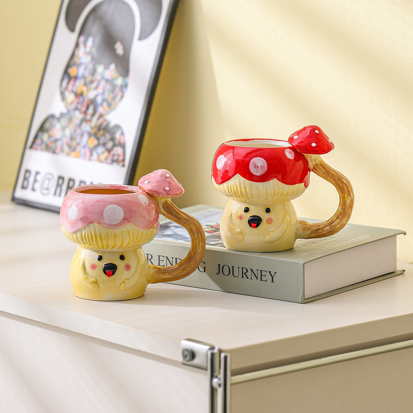 Cute Red Mushroom-Shaped Cartoon Ceramic Mug, Water Cup, Girly Water Cup, Coffee Cup, Large Capacity, Underglaze Color