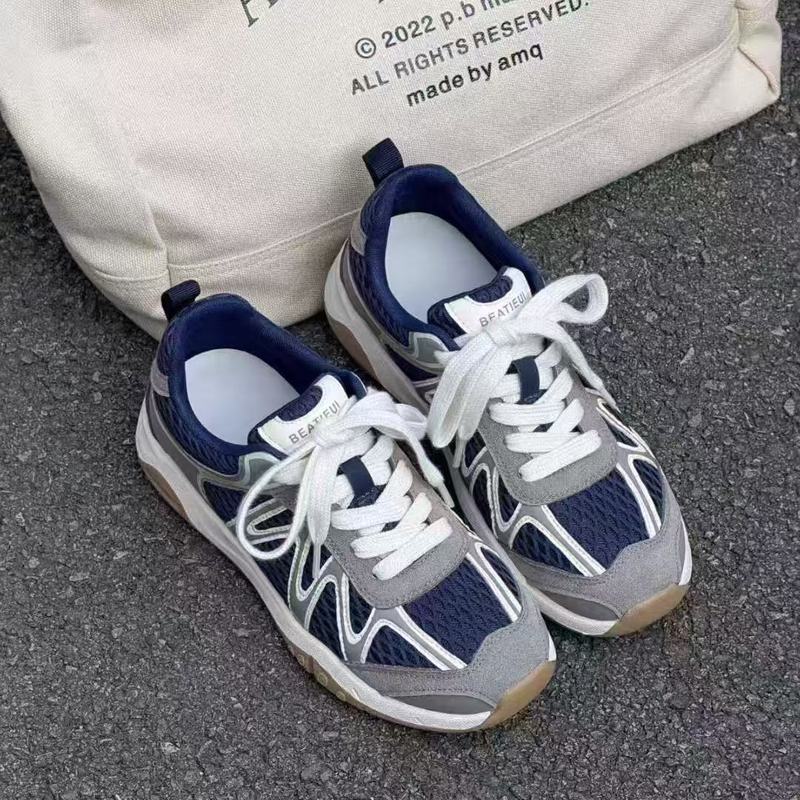 新款运动德迅鞋女2025夏季网面透气厚底鞋真皮阿甘鞋休闲老爹鞋女|undefined