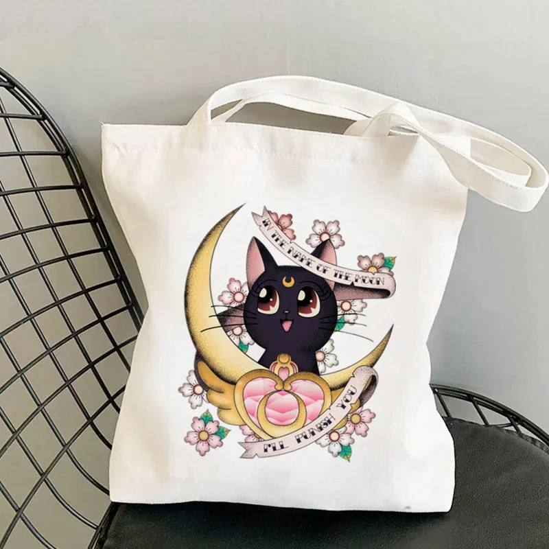 Comercio exterior Sailor Meow impresión Kawai bolsa Harjuku bolsa de compras damas lienzo bolsa de mano casual para niñas