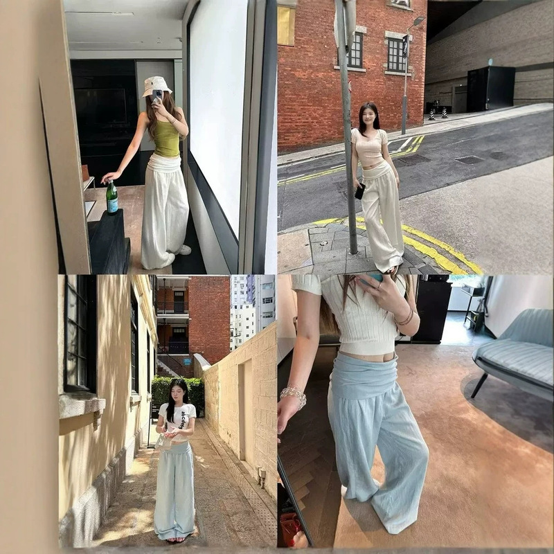 Maternity high-waisted wide-leg pants for women, summer 2026 new style, old money style, straight design, loose and drapey, casual pants