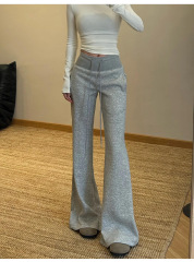 灰色运动微喇裤女春秋季2025新款小个子高腰垂感显瘦休闲喇叭裤子