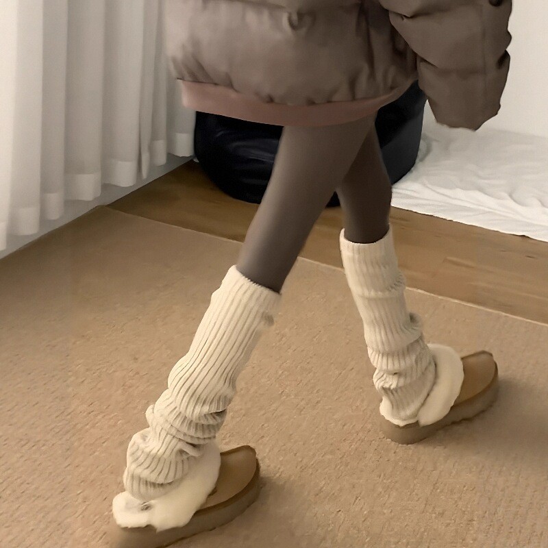 Sock Covers, Autumn and Winter Socks with Snow Boots, Leg Covers, Spring & Fall White Calf Socks, Stockings with Boots, Knitted Stockings