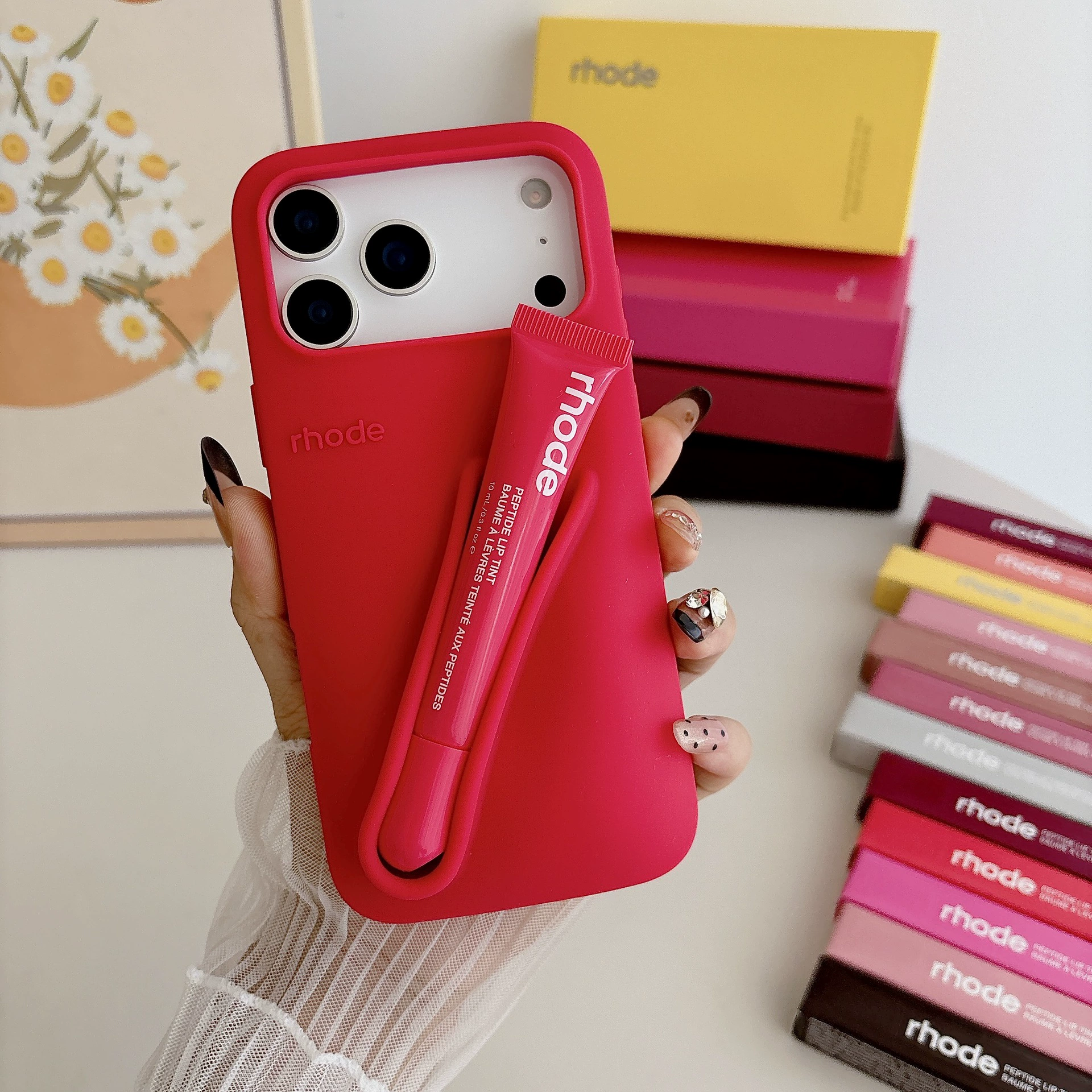 Яблоко, помада, блеск для губ, iPhone 14, трехмерный силиконовый чехол для телефона, iphone