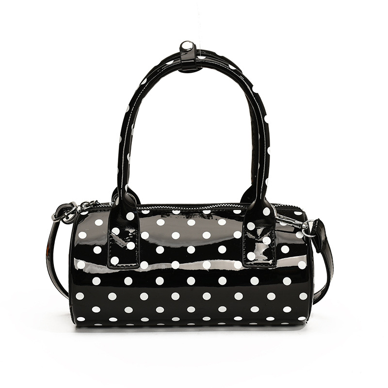 Trending Polka Dot Cylinder Handbag For Women 2024 New Korean Style Niche Shoulder Crossbody Bag Versatile Boston Bag - Thumbnail 6
