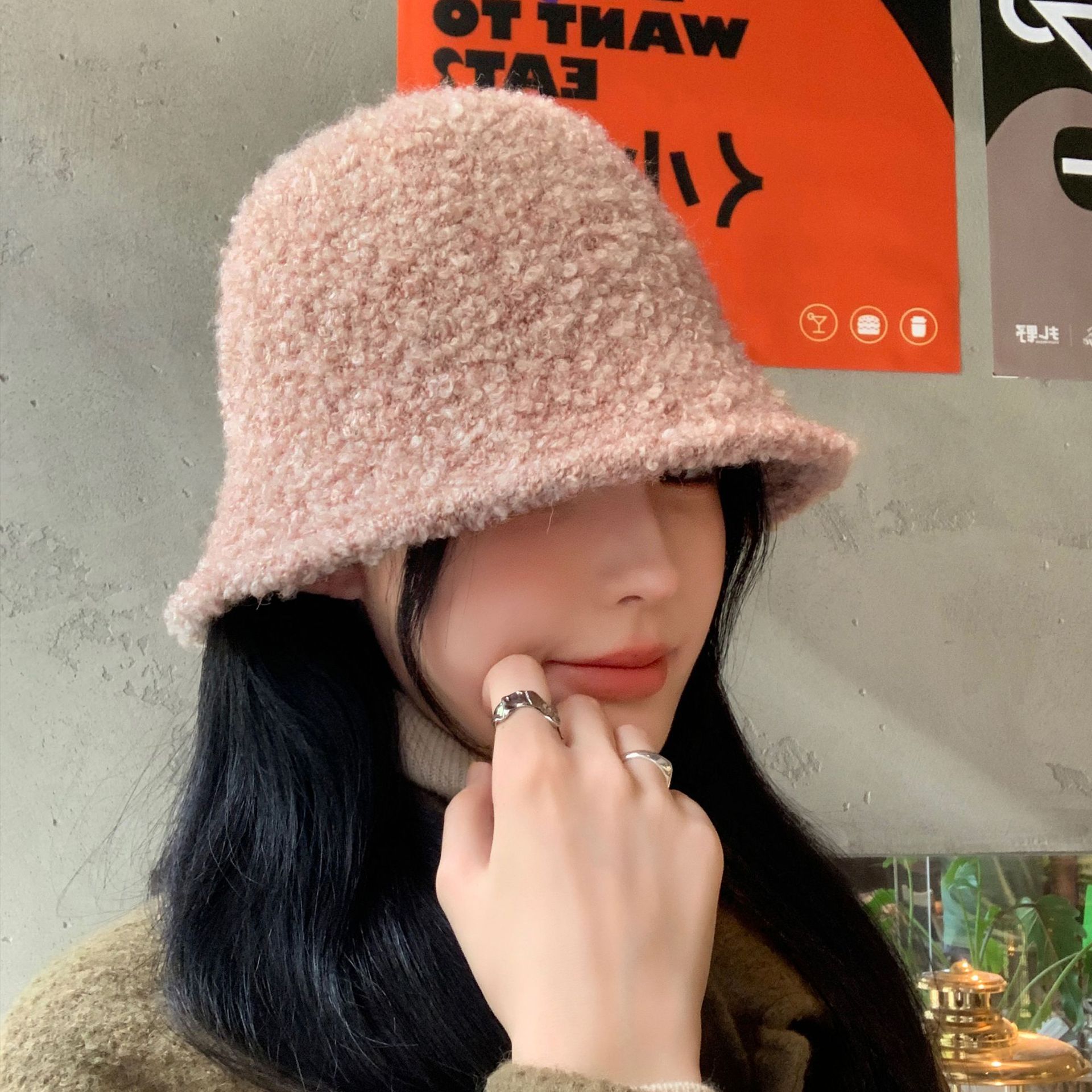 Chapeau seau en peluche pour femmes, couleur unie, Simple, mode coréenne, chaleur extérieure, petit chapeau, nouvelle collection automne et hiver_voghion.com