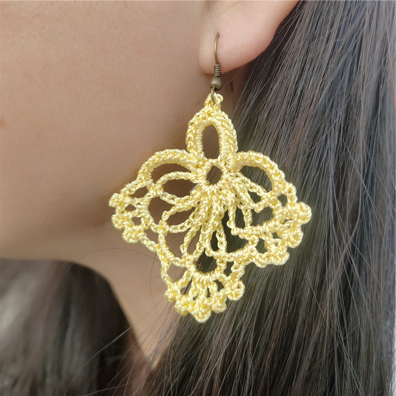Crochet Lace Design Vacation Style 1 Pair Vacation Solid Color Crochet Lace Cloth Drop Earrings
