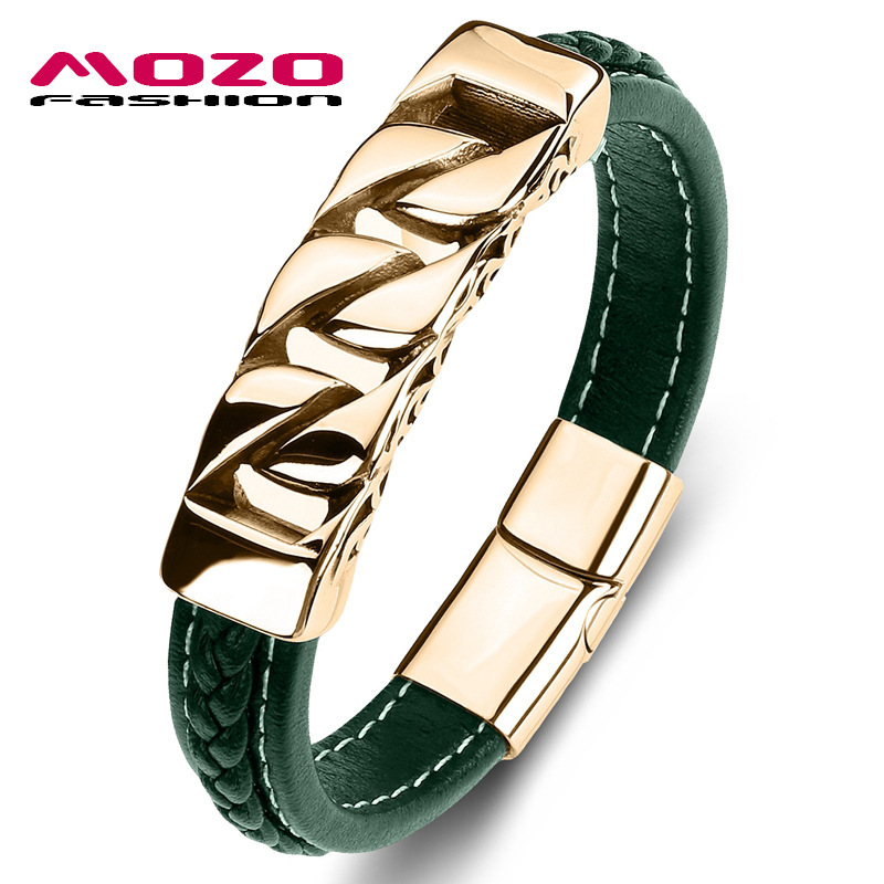 [Factory direct batch] European and American men's genuine leather titanium steel punk bracelet chain stainless steel leather bracelet multi-color