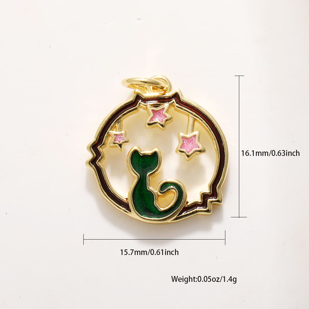 3g Weight Pendant Jewelry Making Type Charms Classification 1 Piece Quantity Copper Material Dinosaur, Cat Pattern All Seasons Season Polished Finish Enamel Design Cute Style 1 Piece Copper Dinosaur  Cat Polished Pendant Charms 3