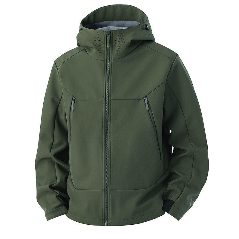 Couple Style Hooded Soft Shell Single Layer Jacket Spring & Fall Men's and Women's Outdoor Windproof Travel Mountaineering Clothing Black No