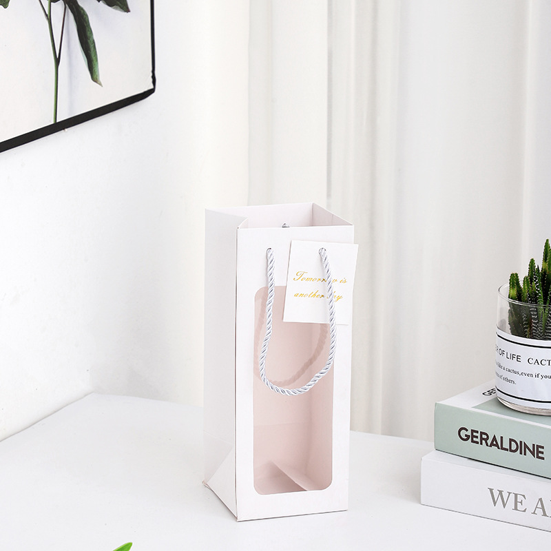 Bolsa de regalo transparente para una sola botella de vino, caja de regalo para el Día de la Madre, bolsa de recuerdo, bolsa de mano para regalo