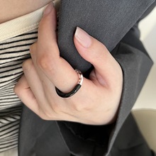 S925纯银黑色肌理熔岩戒指女开口小众品牌同款指环高级感J0354A