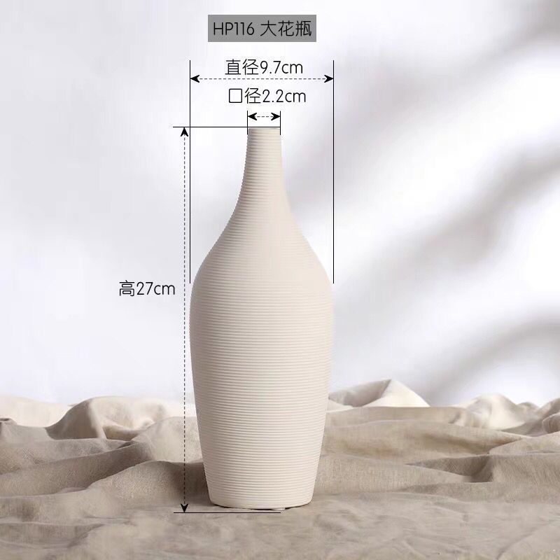 Jarrón de arte creativo a rayas blancas Adornos Wabi-Jifeng Mesa de sala de estar Accesorios para el hogar Pequeña flor de cerámica