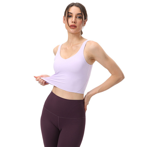 Shockproof sports bra for women with chest pad for outer wear running fitness top U-shaped beautiful back antibacterial nude yoga vest