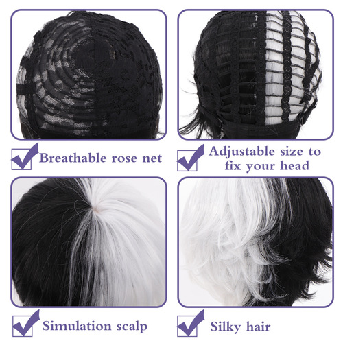 Cross-border European and American wig men's cos two-dimensional short curly hair hood high-temperature silk chemical fiber hair men's wig
