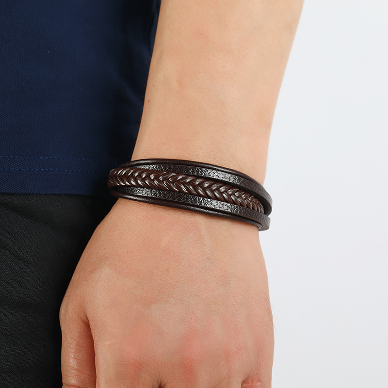 Herren Leder geflochtenes Armband Magnetarmband Retro Schmuck Armband_voghion.com