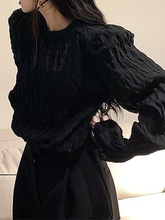 高级感气质黑色长袖衬衫女设计感小众宽松显瘦上衣秋季新款2024