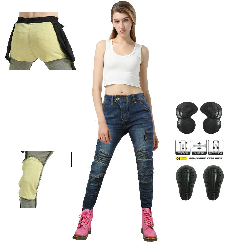 LOONG BIKER motocicleta jeans Mujer Caballero motocicleta pantalones Kevlar resistente al desgarro montar pantalones anti-caída